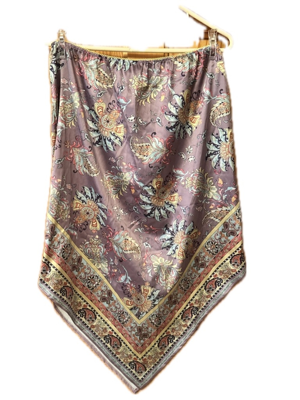 Urban Outfitters Paisley Midi Handkerchief Hem Skirt in Mauve and Gold